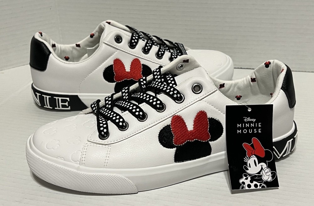 Disney Minnie Mouse Womens Low Top Court Sneaker Shoe Ground Up White 8.5 NWT