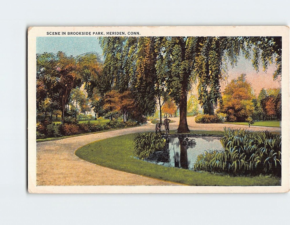 Postcard Scene in Brookside Park Meriden Connecticut USA