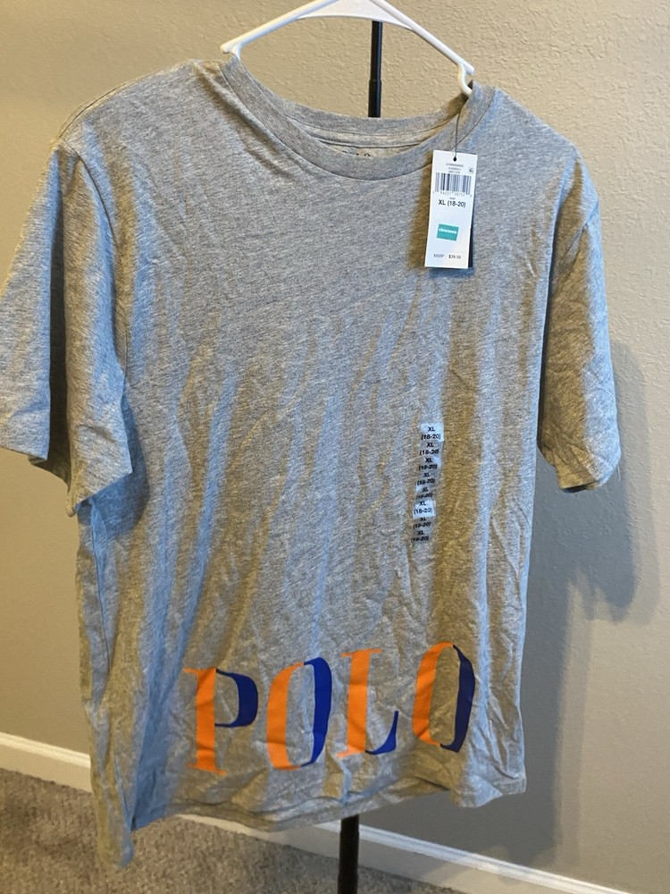 Polo Ralph Lauren Boys Gray Logo Graphic Print Crew Neck T-Shirt XL (18-20)