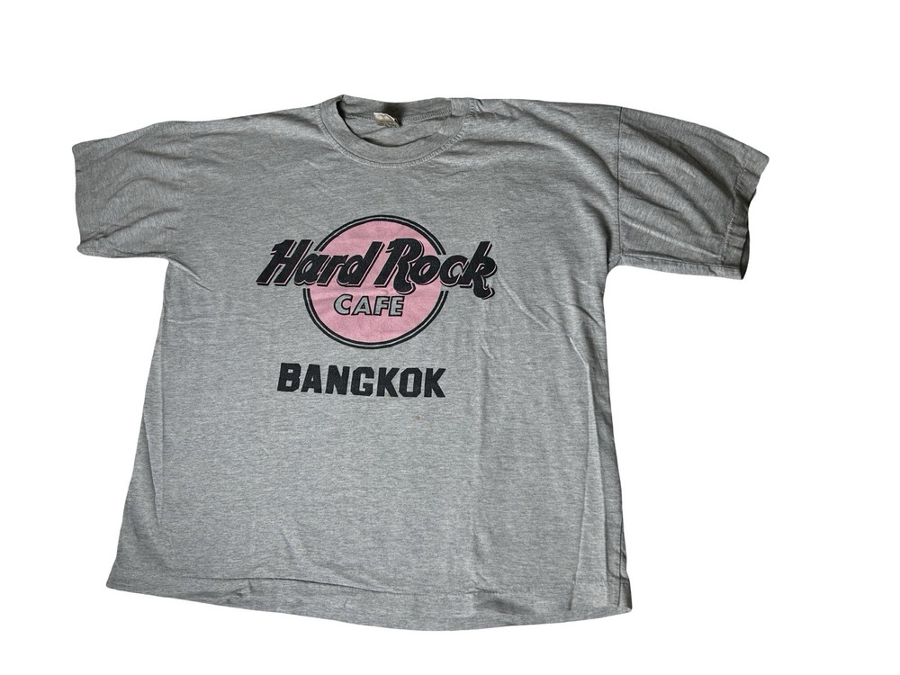 VTG Hard Rock Cafe Bangkok T-shirt Single Stitch Sz Large Gray Pink Graphic Tee