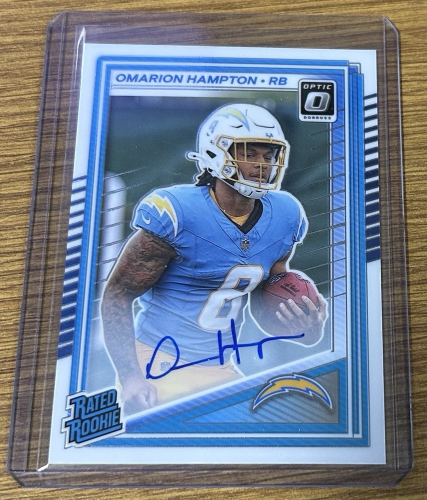 2025 Panini Optic Rated Rookie Autographed Prizm Omarion Hampton Chargers #212 …