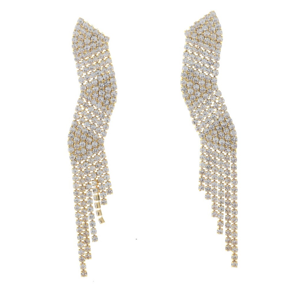 Gold Tone Metal Rhinestone Dangle Post Earrings ESE2529-GCL