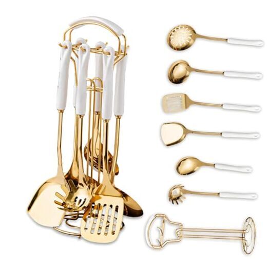 Gold Kitchen Utensils,7pieces Gold Cooking Utensils Set,Kitchen Tools Set White