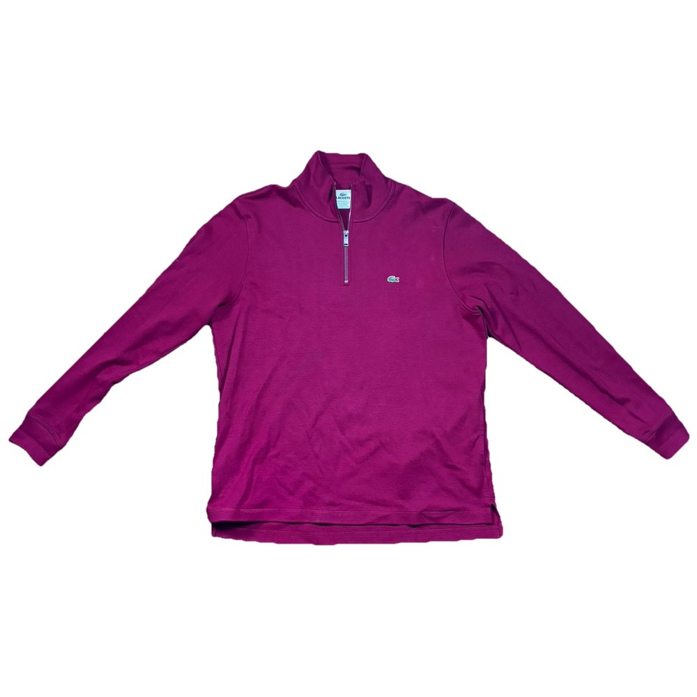 Lacoste Mens Quarter Zip Pullover Sweater Burgundy Red Size 6 Large Logo