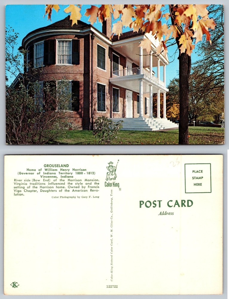Grouseland William Henry Harrison Home Vincennes Indiana Color King Postcard