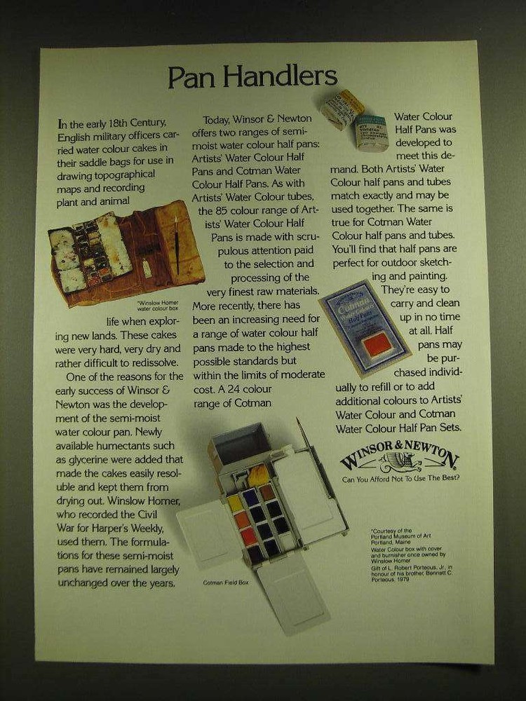 1990 Winsor & Newton Water Colour Half Pans Ad - Pan Handlers