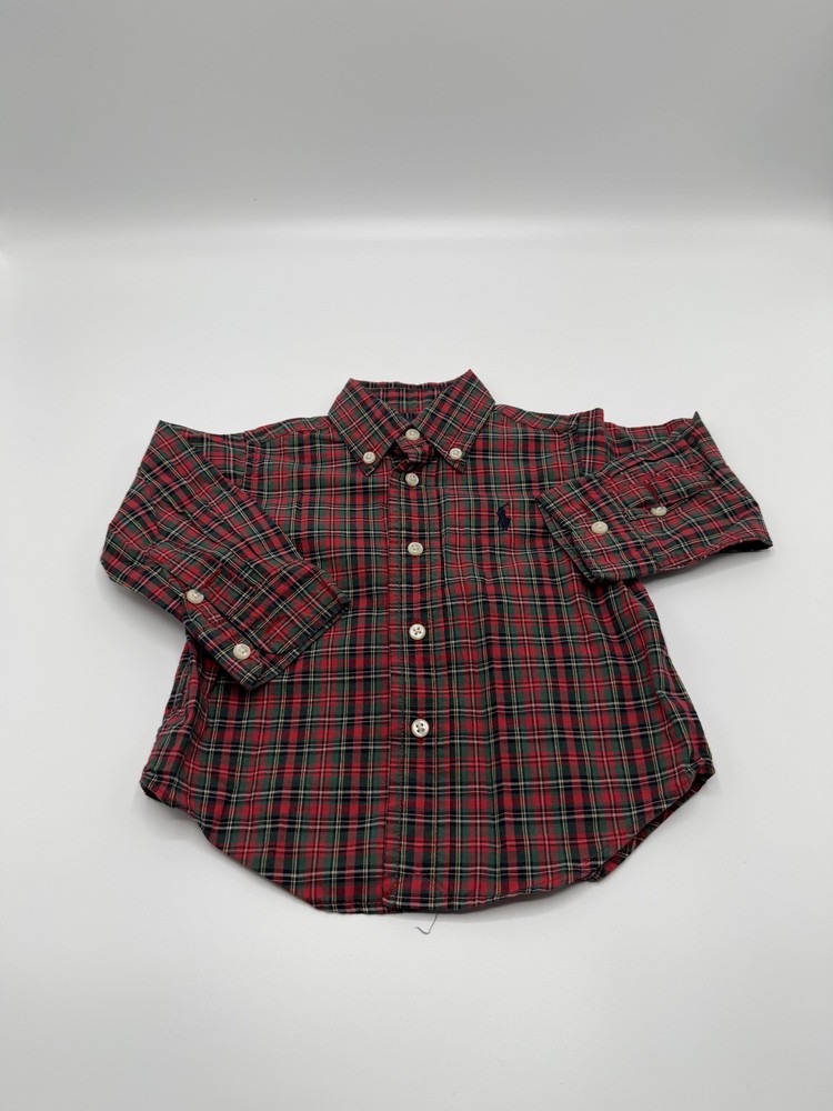 Ralph Lauren Kids 9M Red Green Plaid Long Sleeve Button Down Shirt Pre-owned