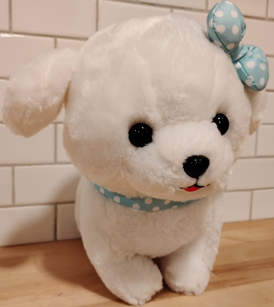 Amuse Mameshiba Pup Girls White Toy Poodle With Blue Bow 10
