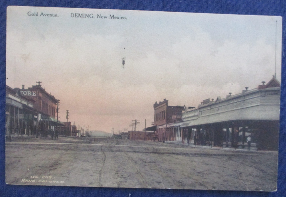 ca1910 Deming New Mexico Gold Ave Street Scene Fred Harvey Hand Color Postcard