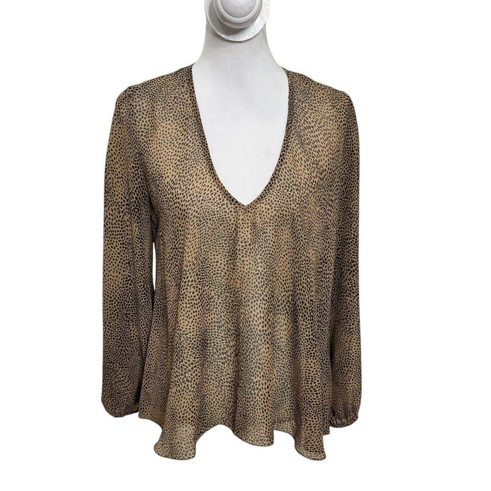 Lovers & Friends Animal Print V-Neck Chiffon Blouse Size M