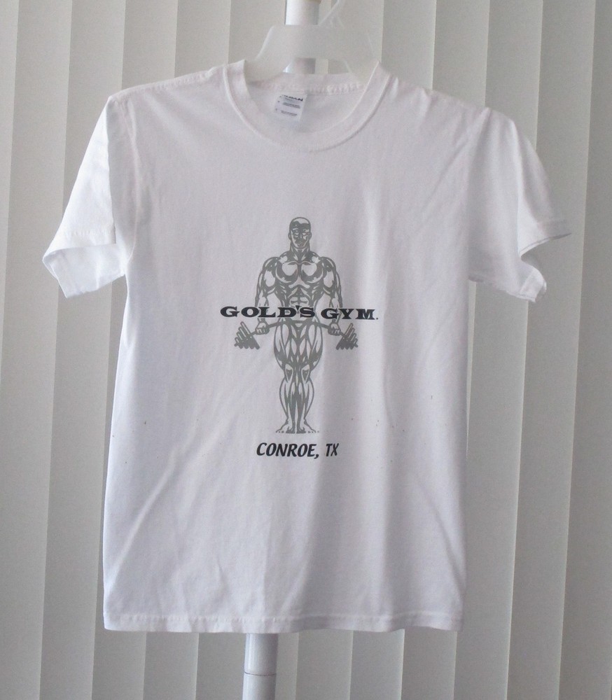 Gold's Gym Tee Shirt Short Sleeve Printed Conroe TX Defect White Small