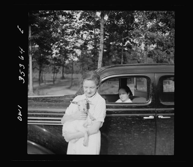 Photo:1930s Girl Holding Lamb by Vintage Car Rural Scene