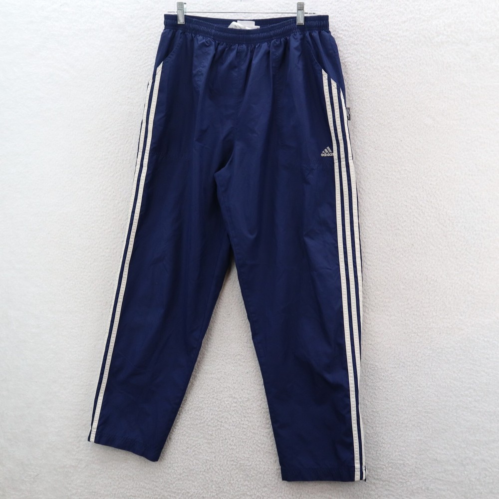 Adidas Men's L Blue Track Pants with Ankle Zip and Pockets for Soccer Sports Warmup