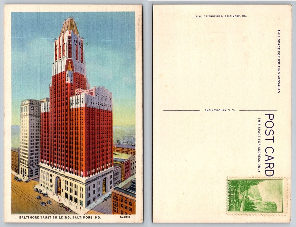 Vintage Baltimore Trust Building Postcard, Art Deco Skyscraper, Baltimore MD
