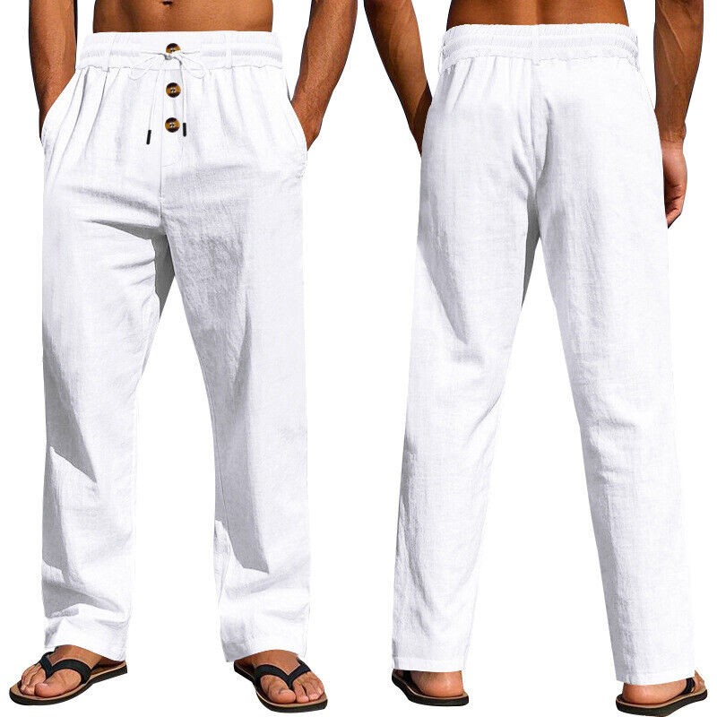 Spring Trousers Men's Casual Breathable Cotton Linen Loose Leisure Sports Pants