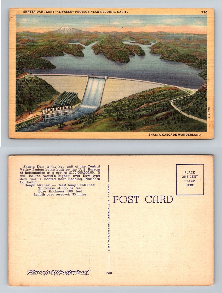 Redding, CA-California, Shasta Dam Central Valley Project View Vintage Postcard