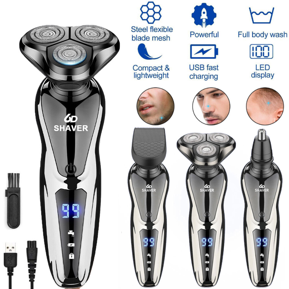 US Men's Razor Rotary Waterproof Electric Shaver Pop-Up Trimmer Wet Dry Cordless