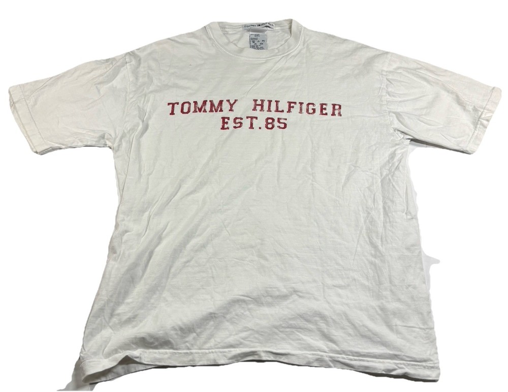 Vtg Tommy Hilfiger Spell Out Logo White T Shirt Mens Size Medium Classic 1985