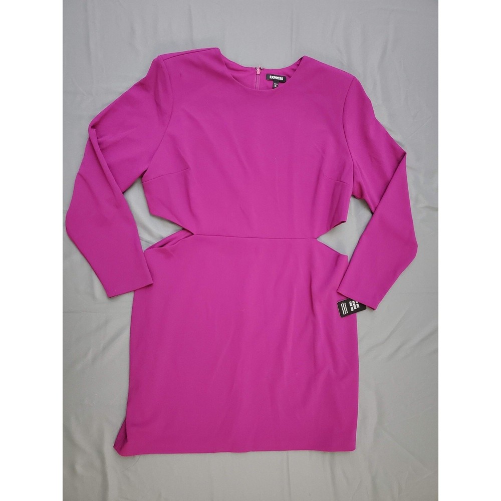 Express Dress Womens XL Long Sleeve Side Cut Outs Knee Length Zip Purple Pink *