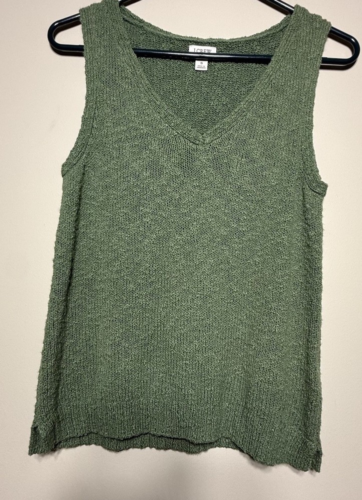 J.CREW Women's Green V-Neck Sleeveless Knit Tank Top Sweater Small Beach Vest