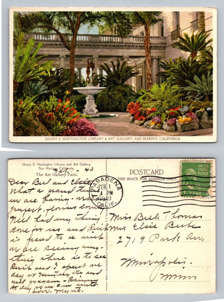 San Marino, CA-California, Huntington Library Art Gallery Vintage c1940 Postcard