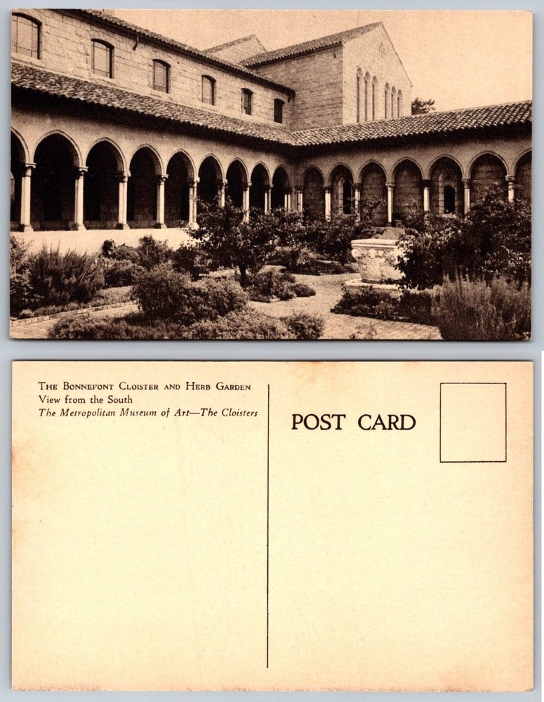 The Cloisters Bonnefont Herb Garden NYC Vintage Postcard Metropolitan Museum