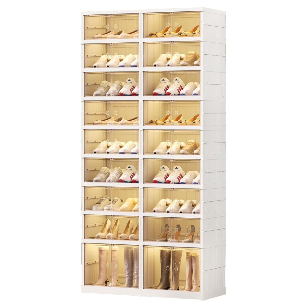 36-Pair Foldable Shoe Rack with 9 Tiers, Pulley & Magnetic Door Storage Cabinet