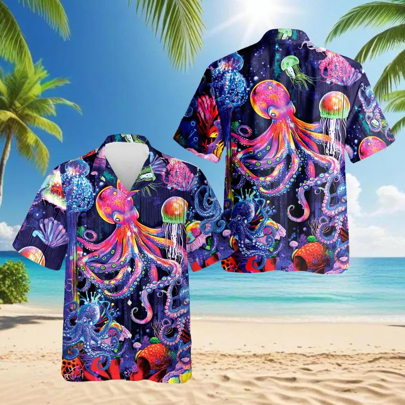 Octopus Hawaii Shirt Psychedelic Ocean Beach Summer Aloha