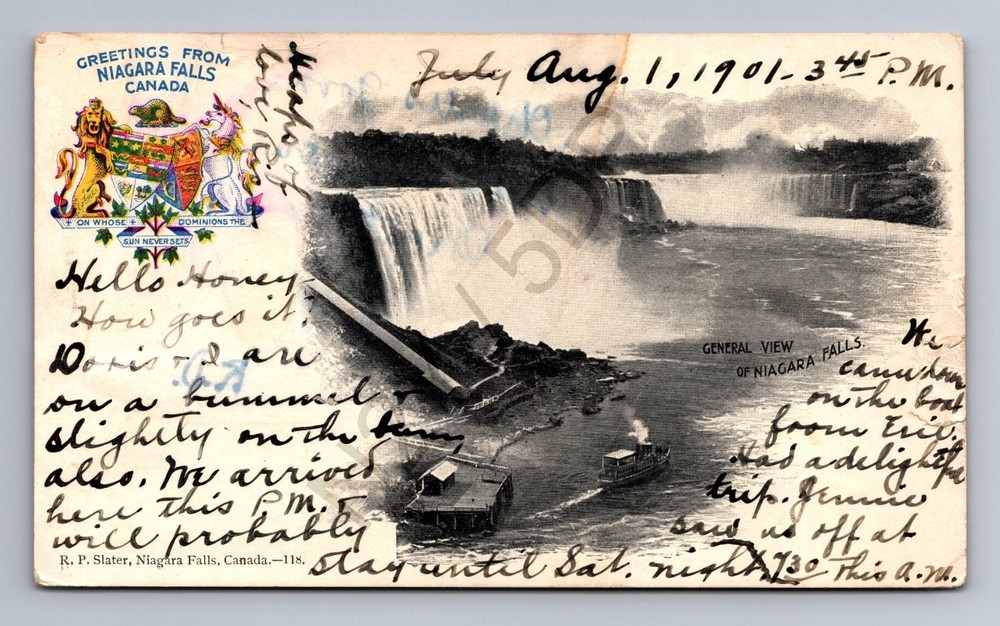 1901 Niagara Falls Canada Postcard R. P. Slater Private Mailing Card