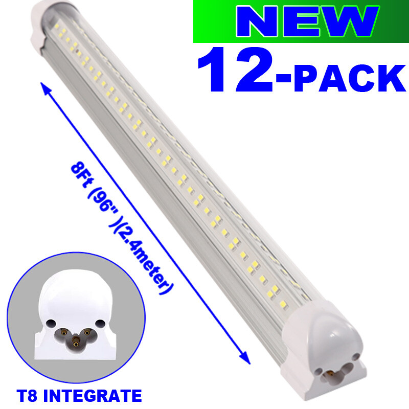 12/Pack Integrated LED Tube 8ft Double Row LED Shop Light Fixture 18000LM 6500K
