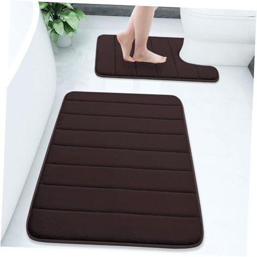 2-Piece Brown Memory Foam Bath Mat Set 30x20 + 24x20 Inches