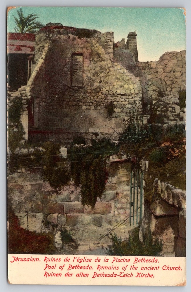 Jerusalem Pool of Bethesda Church Ruins Vintage Postcard Pères Blancs