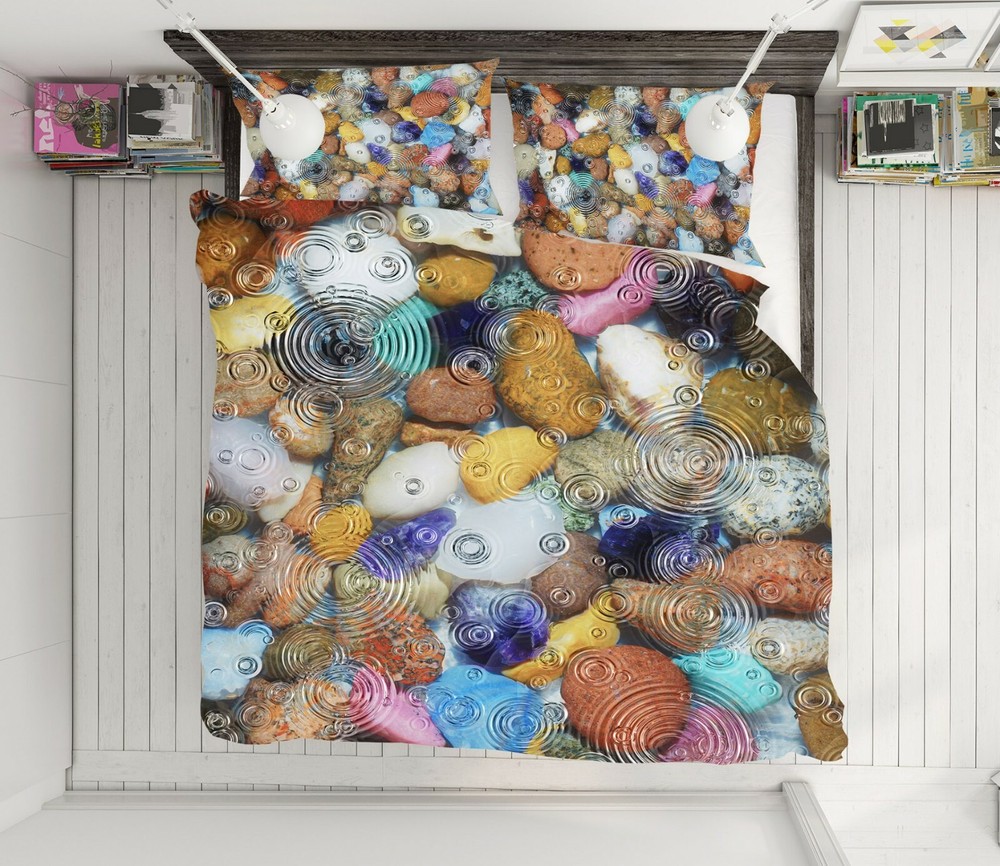 3D Colored Stones ZHUA807 Bed Pillowcases Quilt Duvet Cover Set Queen King Amy