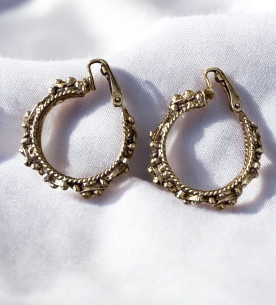 Vintage Florenza Gold Tone Clip On Hoop Earrings Round Lady Slippers