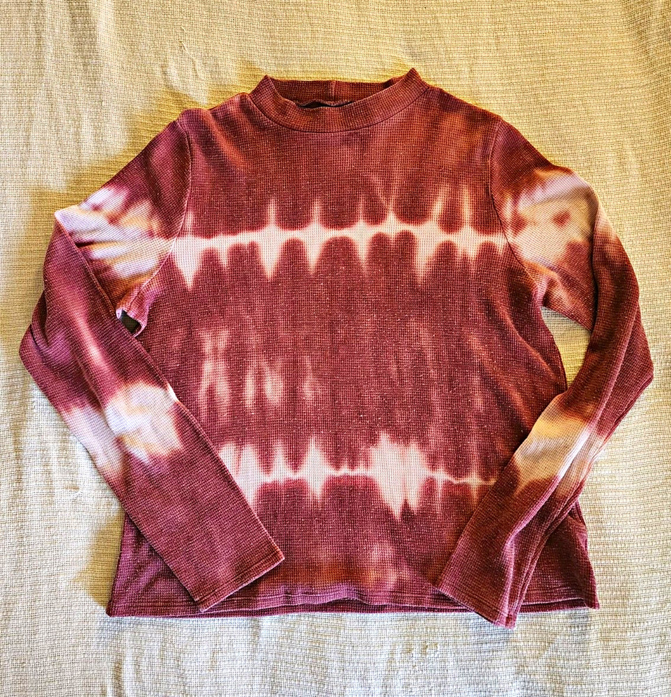 American Eagle Women's Burgundy Tie-Dye Waffle-Knit Long Sleeve Top