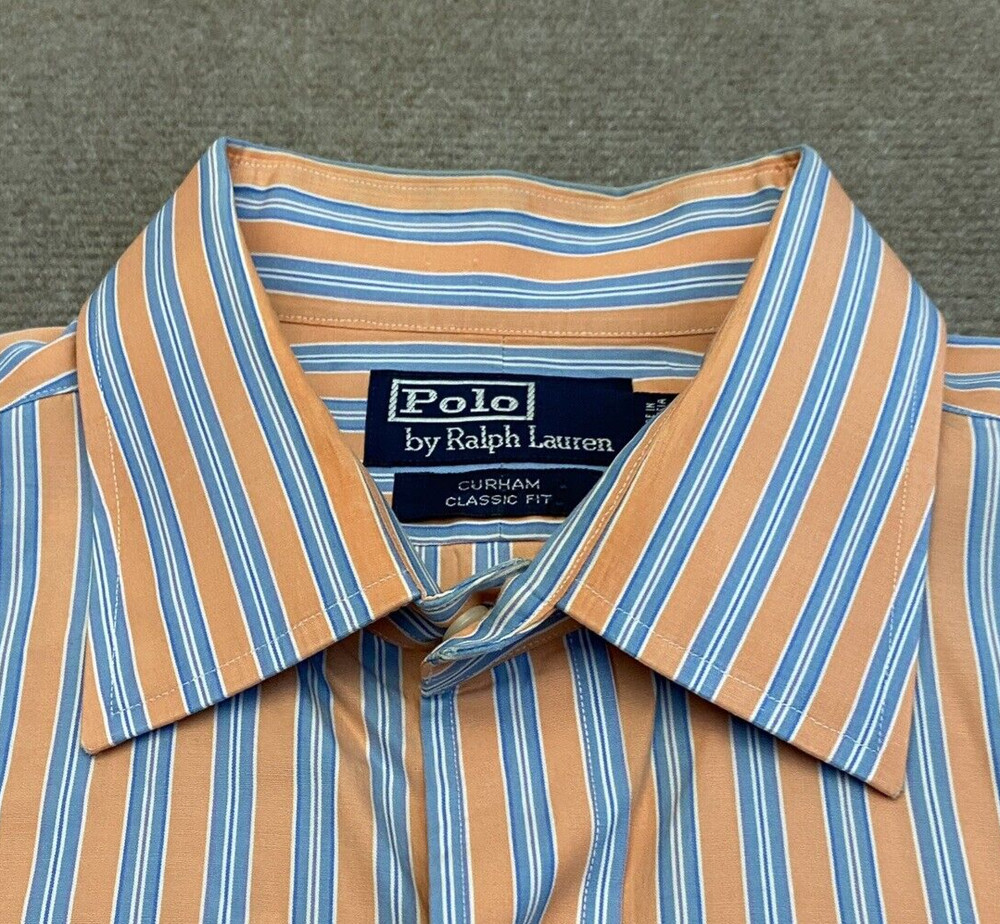 Polo Ralph Lauren Curham Shirt Mens Large 16.5 Classic Fit Orange Blue Striped