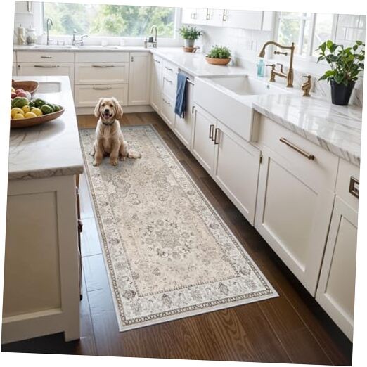 Hallway Washable Runner Rug - 3x6 Kitchen Rugs 3' x 6' (Rectangular) Beige