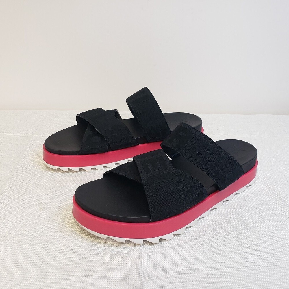 Sorel Womens Roaming Sport Slide Sandals Size 10.5 Black Pink Textile Synthetic