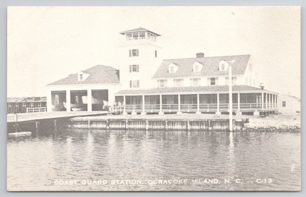 Ocracoke Island NC Coast Guard Station Boathouse Watchtower Postcard