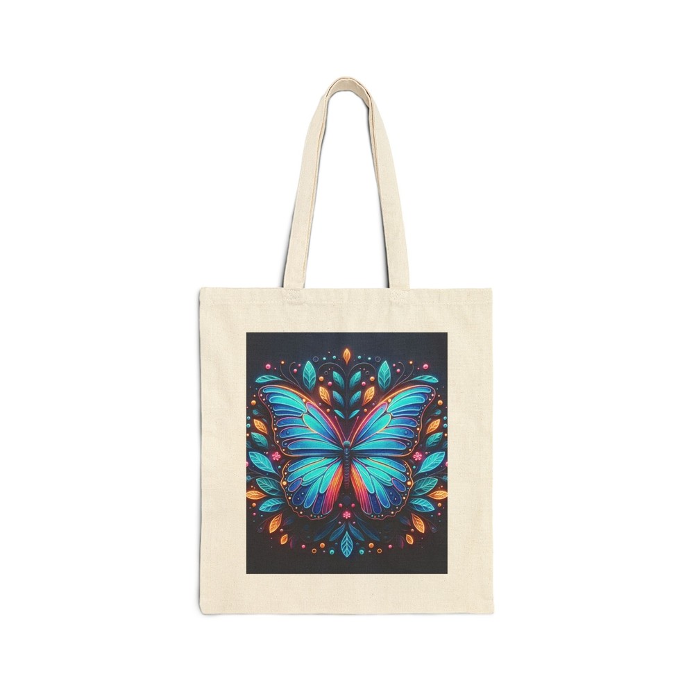 Cotton Canvas Tote Bag Colorful Neon Butterfly Design 9, Gift Everyday Birthday