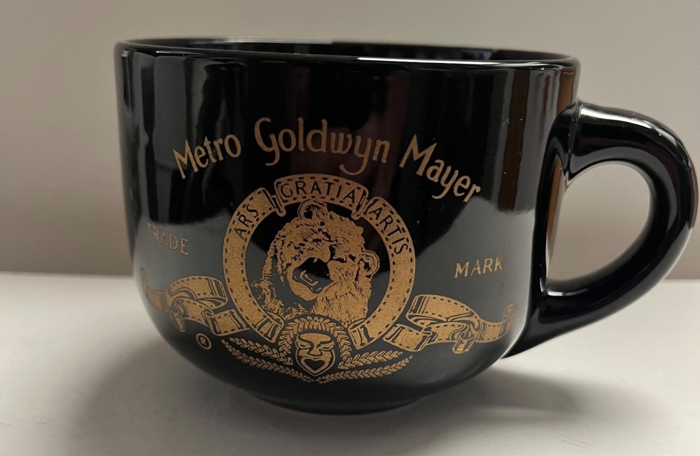 MGM 16 oz Metro Goldwyn Mayer Coffee Mug Tea Cup Soup Black and Gold Lion