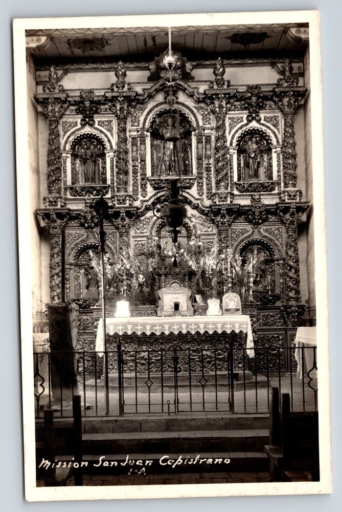 RPPC~California~Interior~Mission San Juan Capistrano~Altar~Statues~1950s PC