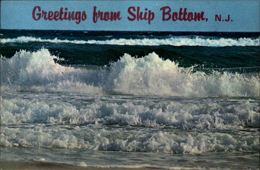 Greetings from Ship Bottom New Jersey crashing surf waves ~ vintage postcard