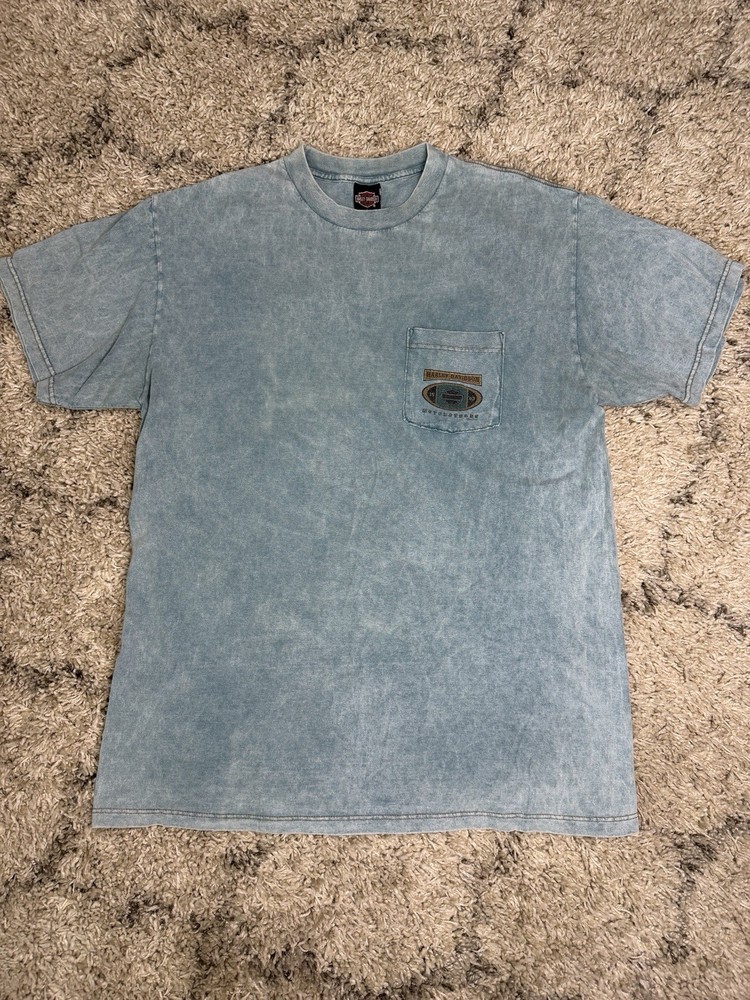 Vintage Stonewash Blue Harley Davidson Mid Ohio Pocket T Shirt Size Large
