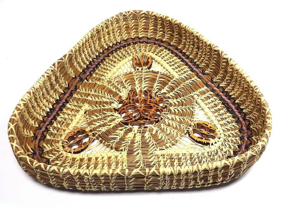 Vintage Nc Folk Art Pine Needle & Walnut Basket