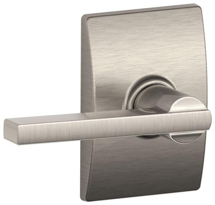 Schlage F10-LAT-CEN Latitude Passage Door Lever Set in Satin Nickel