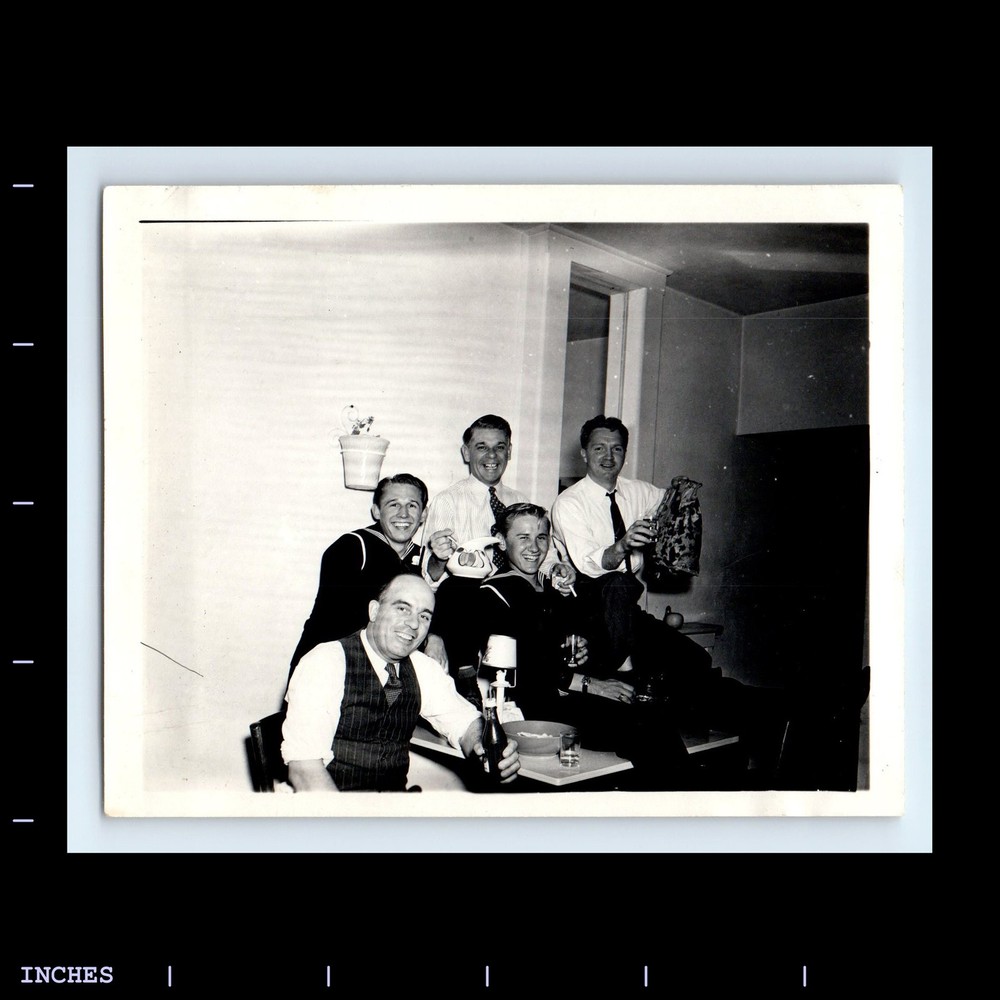 Old Vintage Photo MEN SMOKING DRINKING NAVY SAILOR