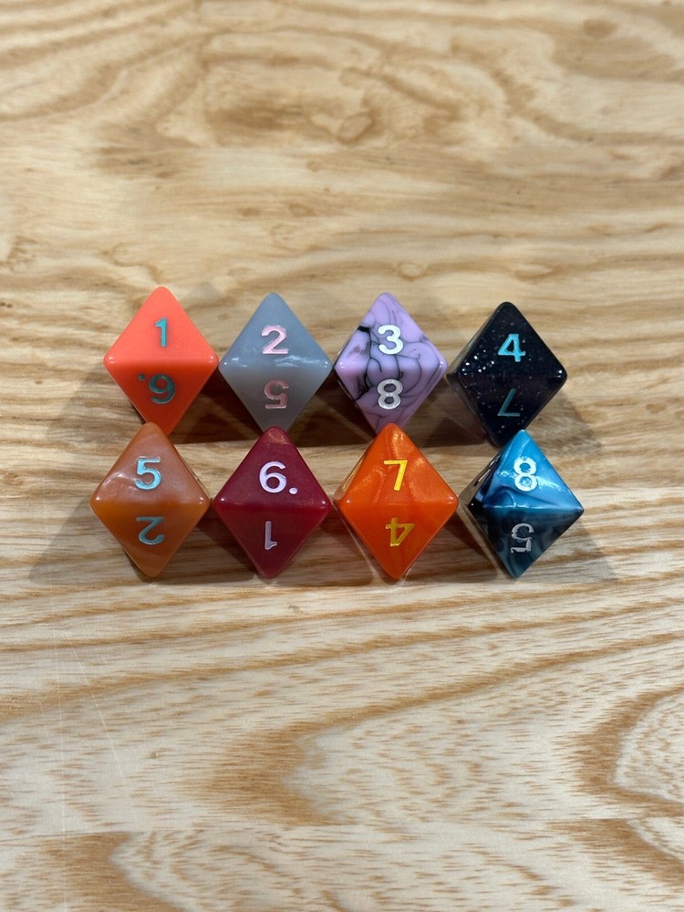 RPG Dice Set of 8 Multi-color Unique Color Coded 8 Sided Dice