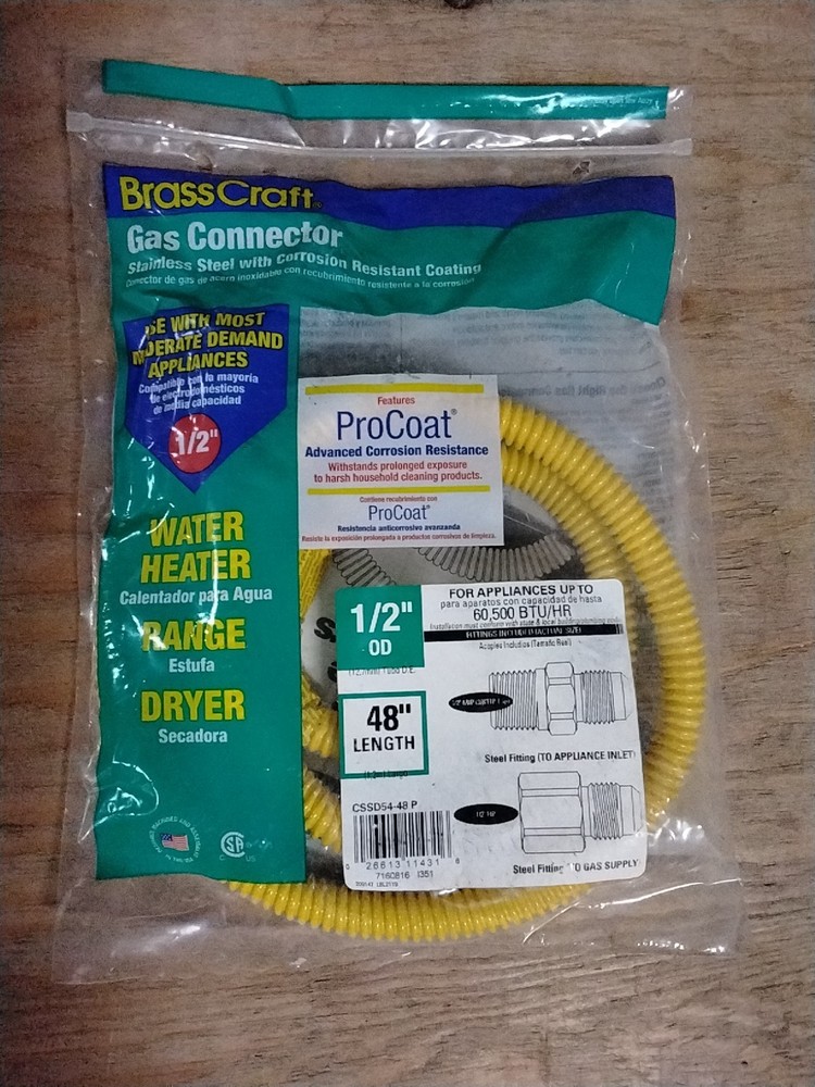 BrassCraft CSSD54-48 P Stainless Steel Gas Appliance Connector 48 L in. 1/2