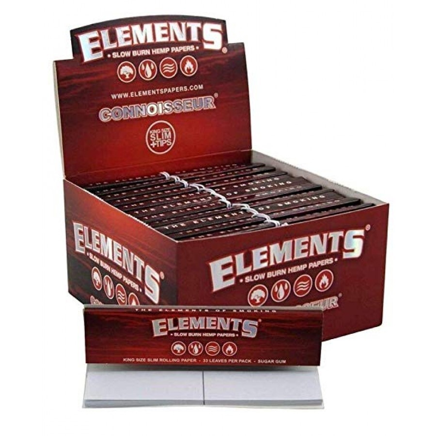 Elements UltraThin Rice Rolling Paper Red Connoisseur King Size Slim +Tips-24pks